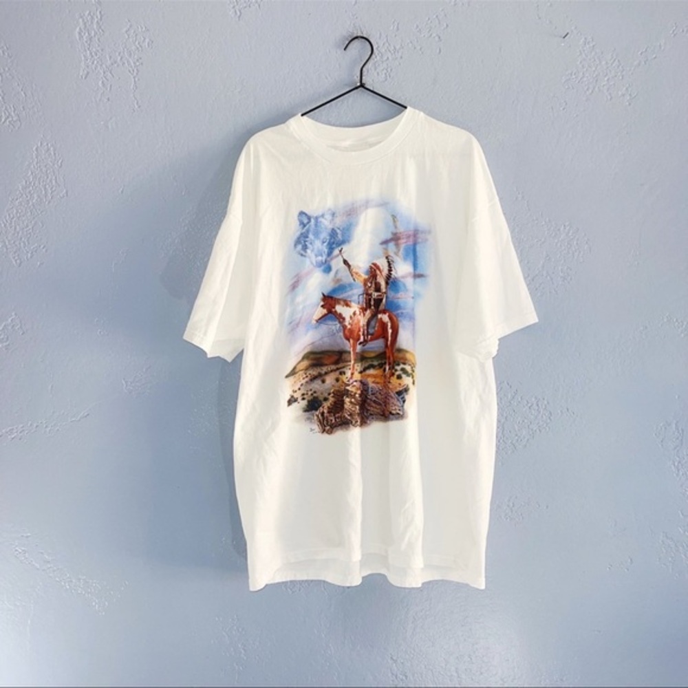 Vintage Native American on Horseback Graphic T-Shirt XLG LONG